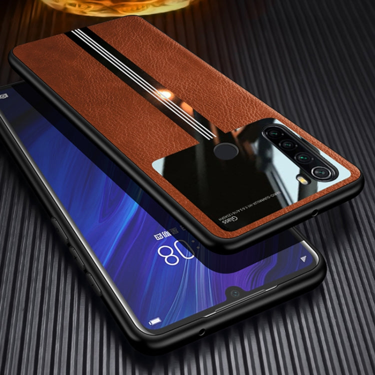 For Xiaomi Redmi Note 8 Leather Texture PU + Glass + TPU Shockproof Protective Case