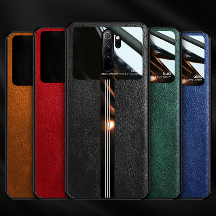 For Xiaomi Redmi Note 8 Pro Leather Texture PU + Glass + TPU Shockproof Protective Case