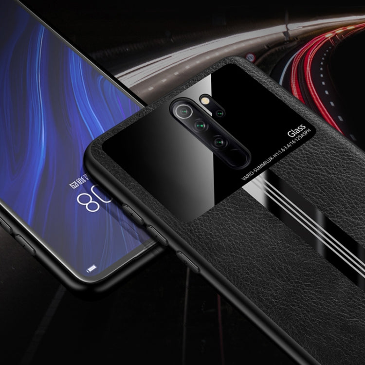 For Xiaomi Redmi Note 8 Pro Leather Texture PU + Glass + TPU Shockproof Protective Case