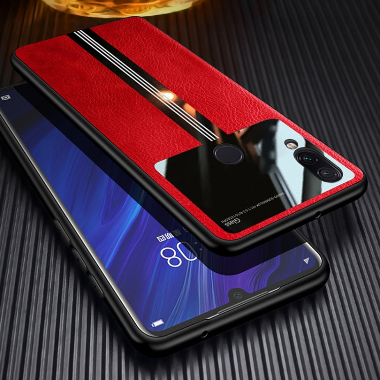For Xiaomi Redmi Note 7 Leather Texture PU + Glass + TPU Shockproof Protective Case