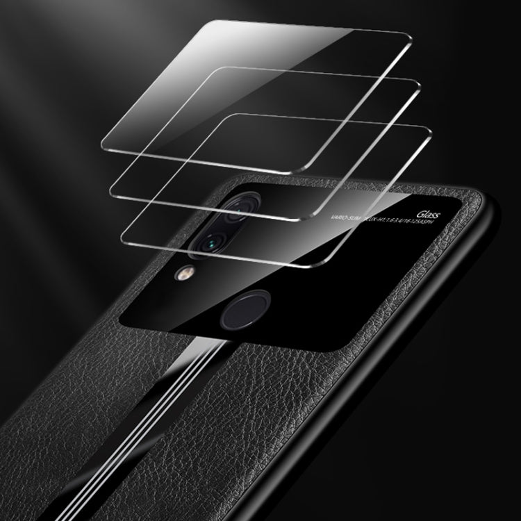 For Xiaomi Redmi Note 7 Leather Texture PU + Glass + TPU Shockproof Protective Case