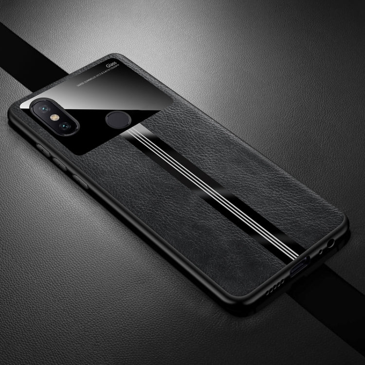 For Xiaomi Redmi Note 6 Pro Leather Texture PU + Glass + TPU Shockproof Protective Case