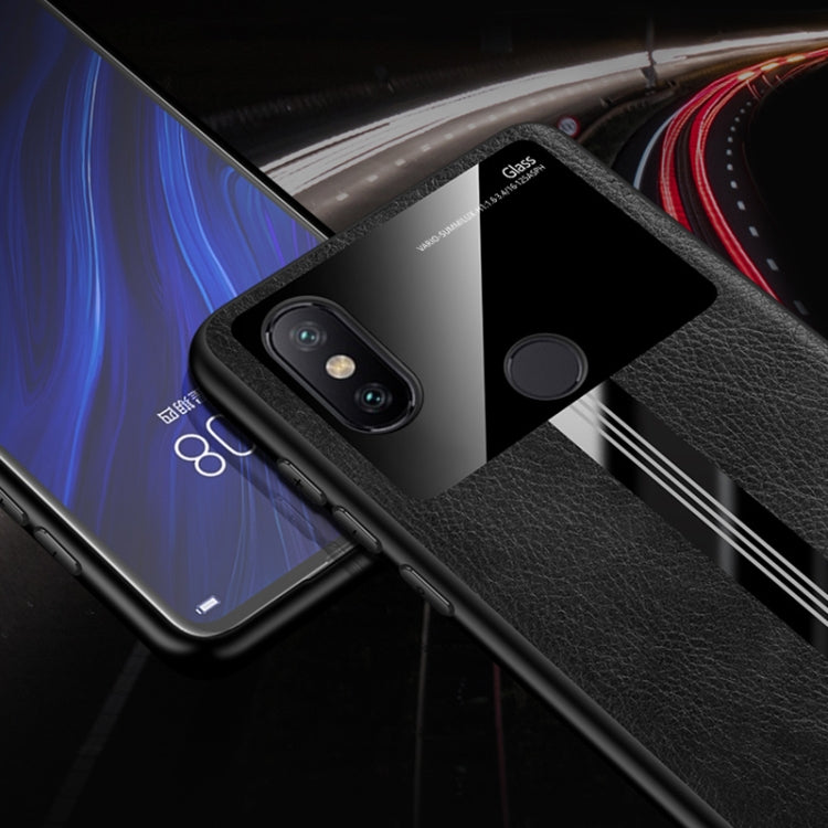 For Xiaomi Redmi Note 6 Pro Leather Texture PU + Glass + TPU Shockproof Protective Case