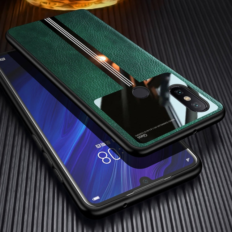 For Xiaomi Redmi Note 6 Pro Leather Texture PU + Glass + TPU Shockproof Protective Case