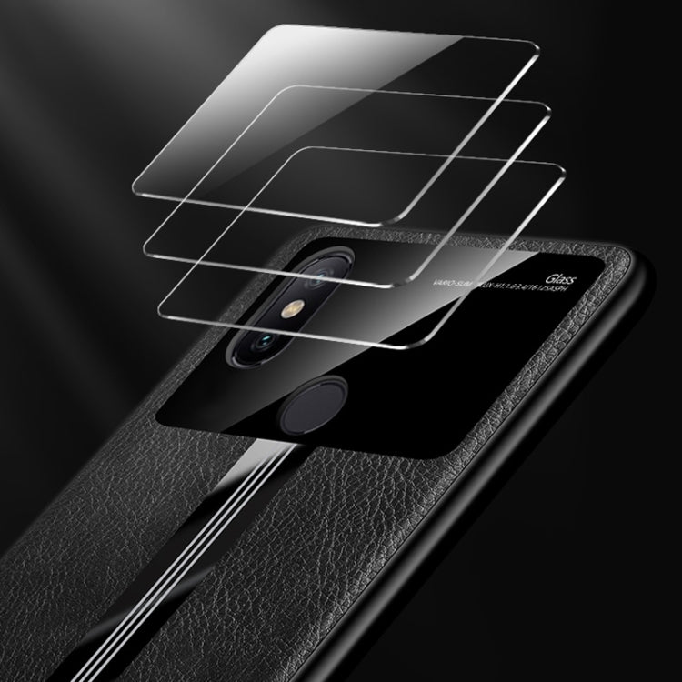 For Xiaomi Redmi Note 6 Pro Leather Texture PU + Glass + TPU Shockproof Protective Case