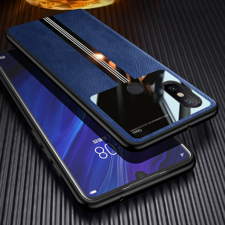 For Xiaomi Redmi Note 6 Pro Leather Texture PU + Glass + TPU Shockproof Protective Case