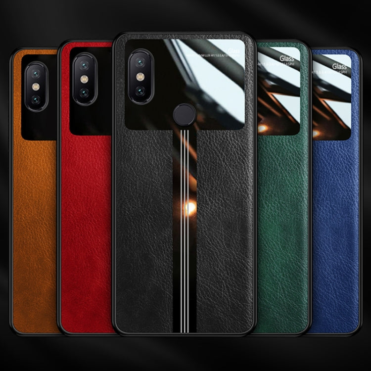 For Xiaomi Redmi Note 6 Pro Leather Texture PU + Glass + TPU Shockproof Protective Case