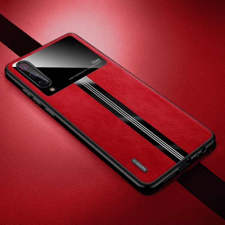 For Xiaomi Mi CC9 Leather Texture PU + Glass + TPU Shockproof Protective Case
