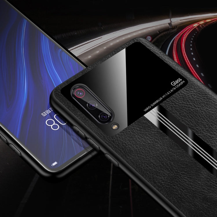 For Xiaomi Mi CC9 Leather Texture PU + Glass + TPU Shockproof Protective Case