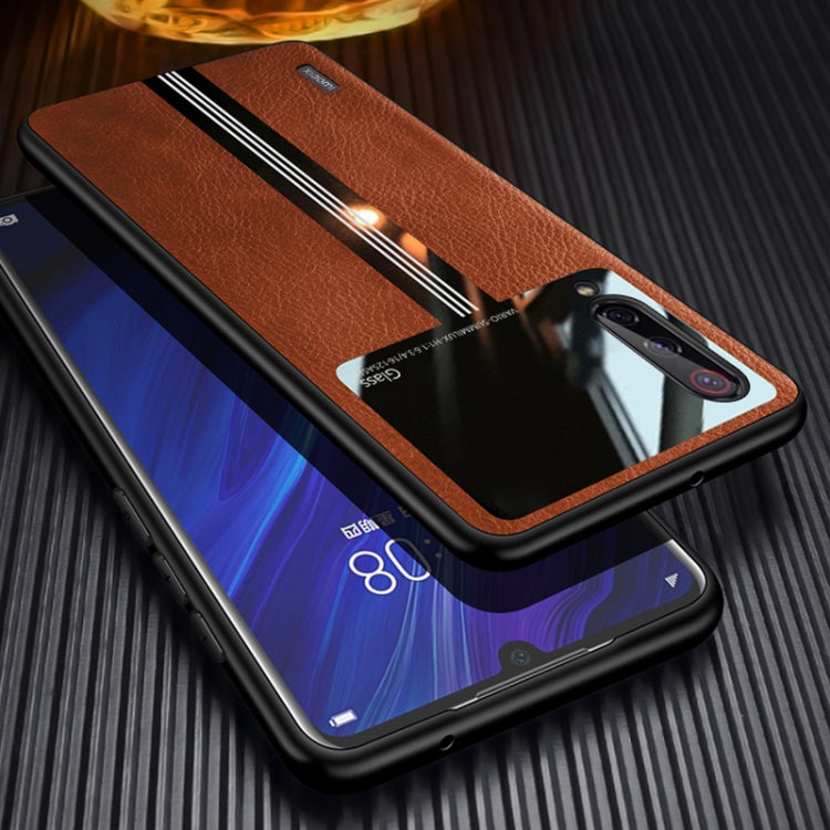 For Xiaomi Mi CC9 Leather Texture PU + Glass + TPU Shockproof Protective Case
