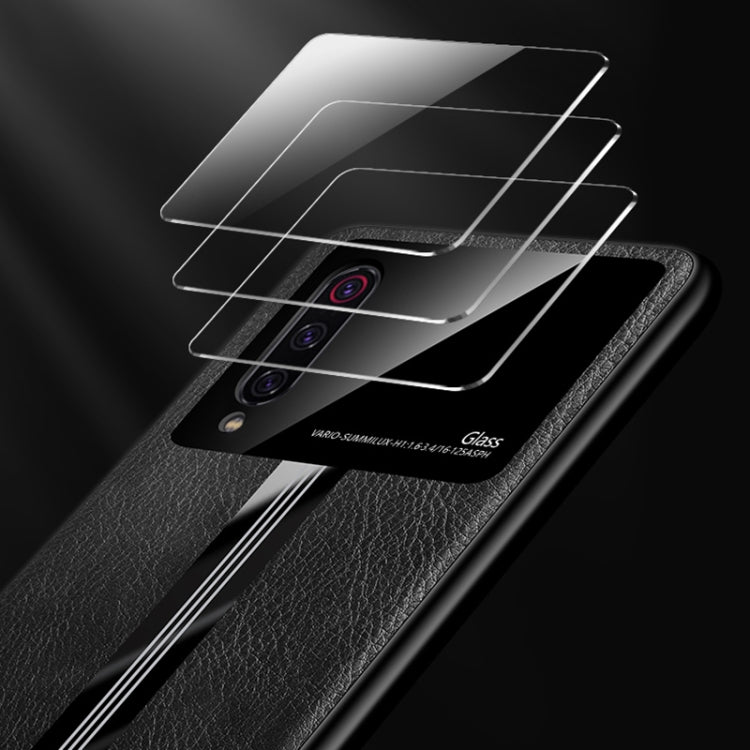 For Xiaomi Mi CC9 Leather Texture PU + Glass + TPU Shockproof Protective Case