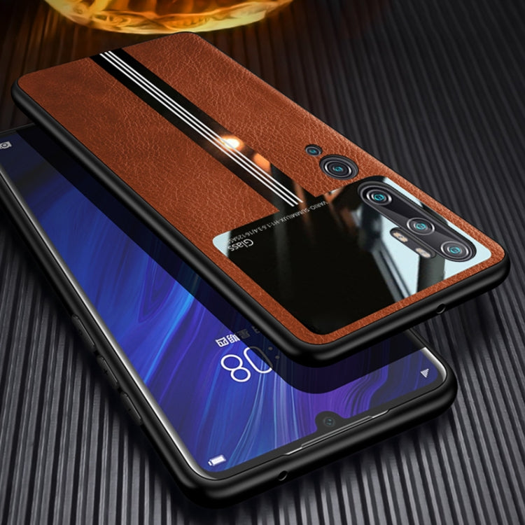For Xiaomi Mi CC9 Pro Leather Texture PU + Glass + TPU Shockproof Protective Case