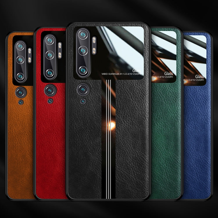 For Xiaomi Mi CC9 Pro Leather Texture PU + Glass + TPU Shockproof Protective Case