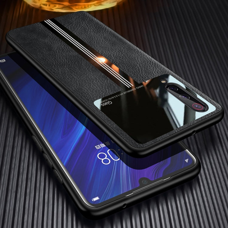 For Xiaomi Mi 9 Leather Texture PU + Glass + TPU Shockproof Protective Case
