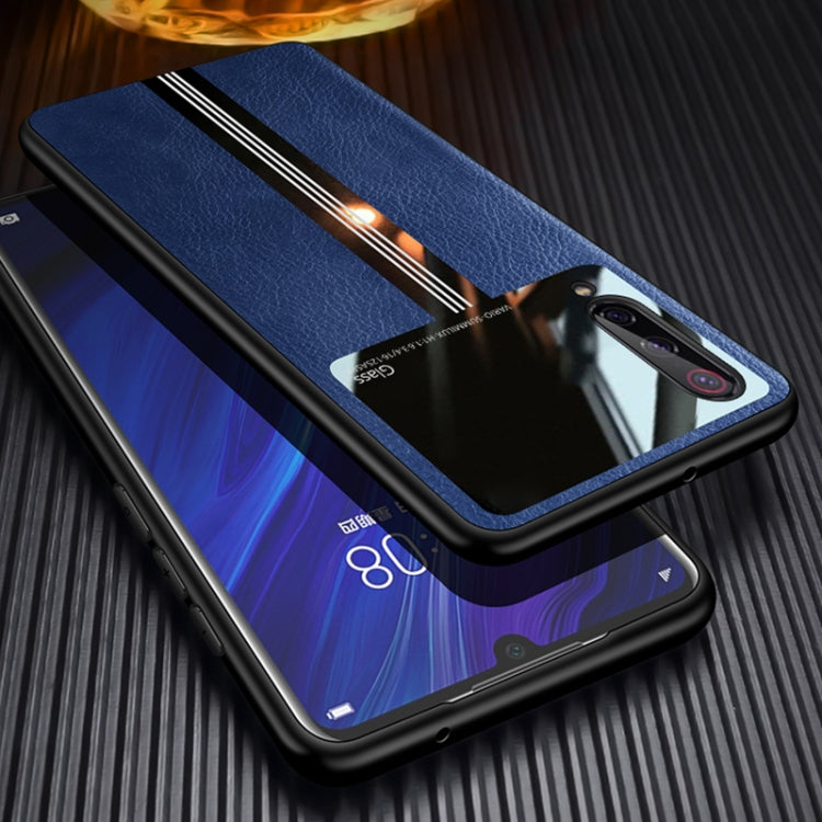 For Xiaomi Mi 9 Leather Texture PU + Glass + TPU Shockproof Protective Case