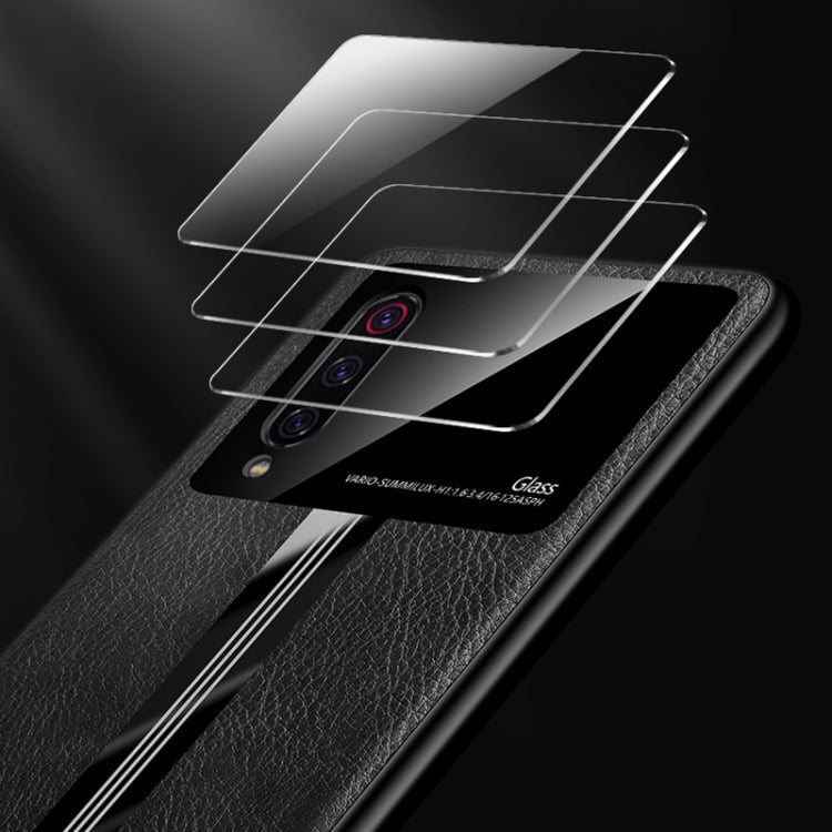 For Xiaomi Mi 9 Leather Texture PU + Glass + TPU Shockproof Protective Case
