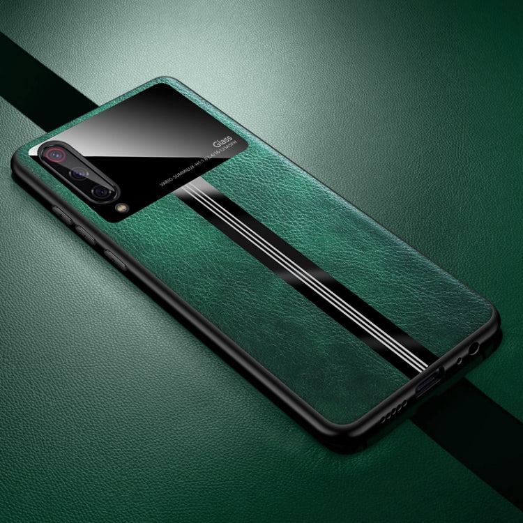 For Xiaomi Mi 9 SE Leather Texture PU + Glass + TPU Shockproof Protective Case