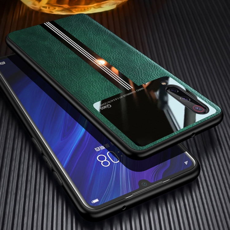 For Xiaomi Mi 9 SE Leather Texture PU + Glass + TPU Shockproof Protective Case
