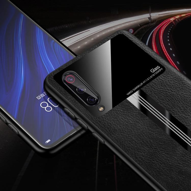 For Xiaomi Mi 9 SE Leather Texture PU + Glass + TPU Shockproof Protective Case