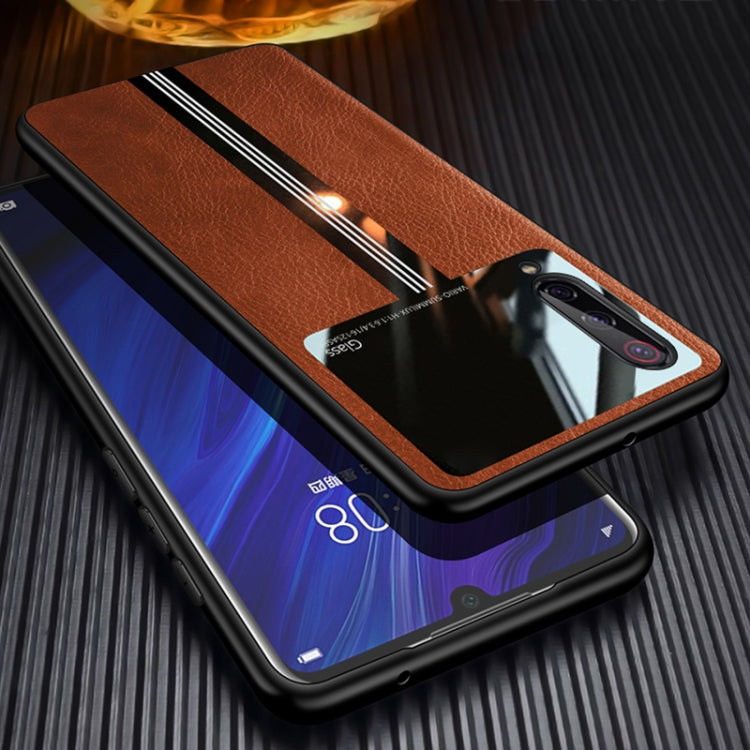 For Xiaomi Mi 9 SE Leather Texture PU + Glass + TPU Shockproof Protective Case