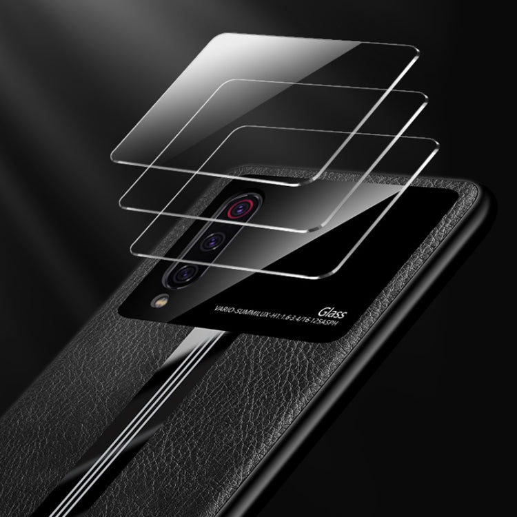 For Xiaomi Mi 9 SE Leather Texture PU + Glass + TPU Shockproof Protective Case