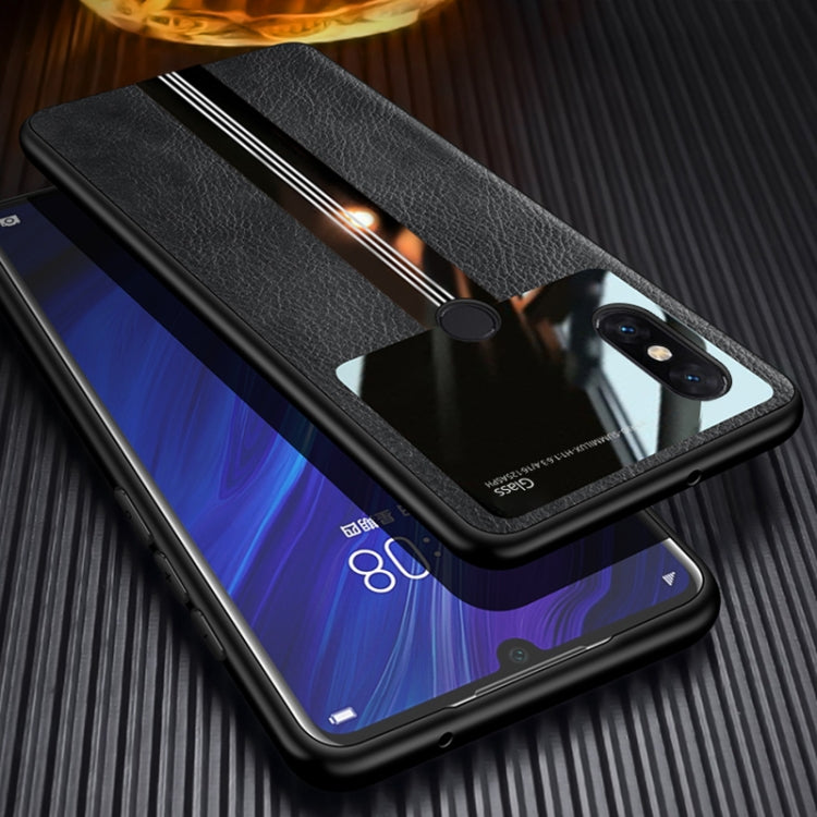 For Xiaomi Mi Mix 3 Leather Texture PU + Glass + TPU Shockproof Protective Case