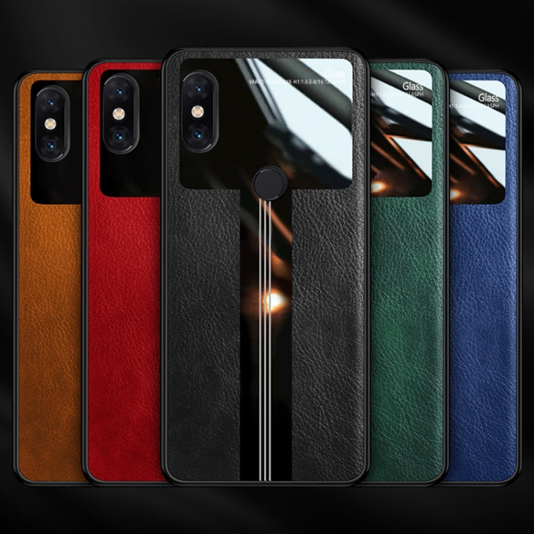 For Xiaomi Mi Mix 3 Leather Texture PU + Glass + TPU Shockproof Protective Case