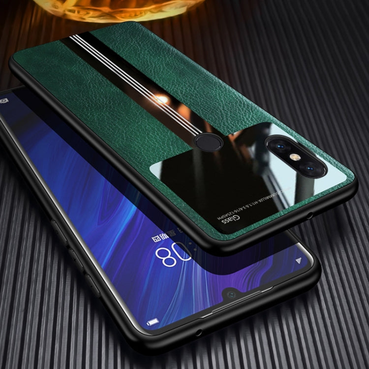 For Xiaomi Mi Mix 3 Leather Texture PU + Glass + TPU Shockproof Protective Case