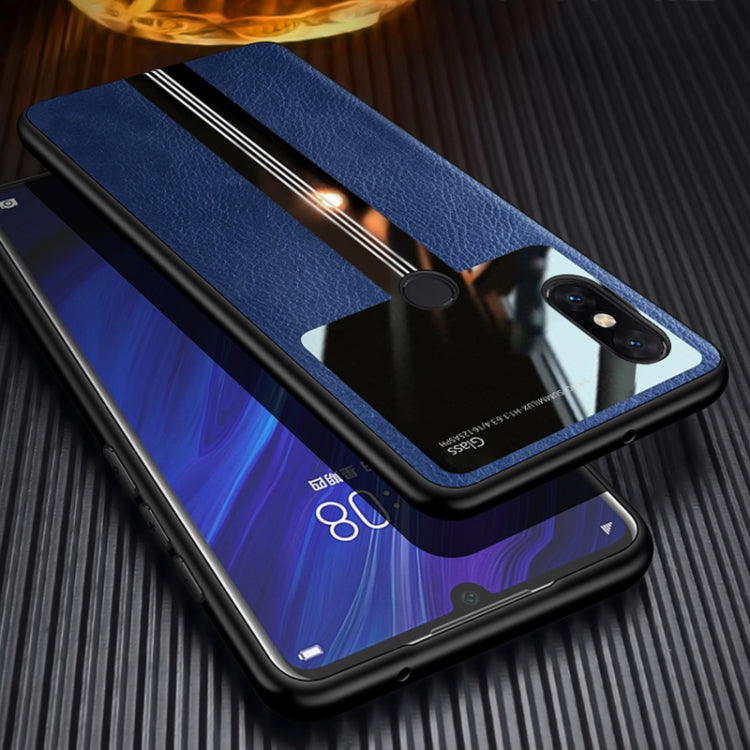 For Xiaomi Mi Mix 3 Leather Texture PU + Glass + TPU Shockproof Protective Case