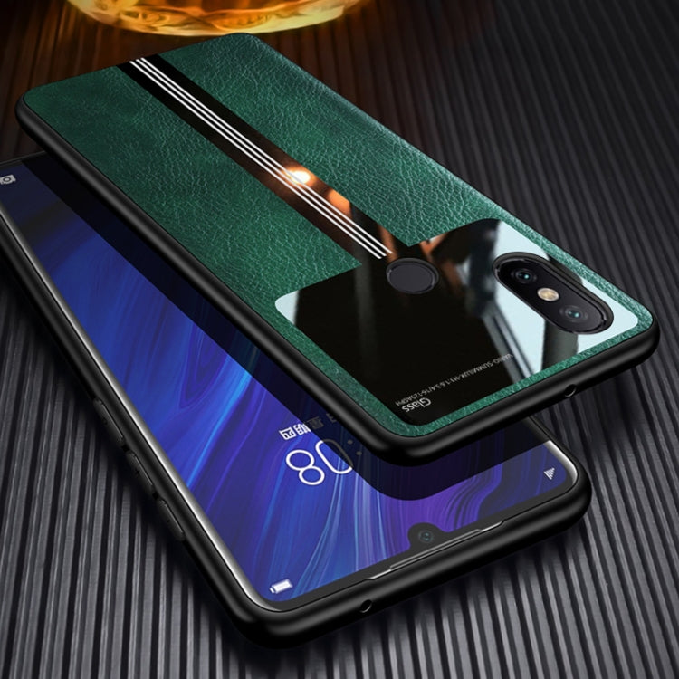 For Xiaomi Mi 6X / Mi A2 Leather Texture PU + Glass + TPU Shockproof Protective Case