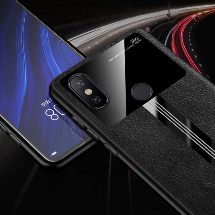 For Xiaomi Mi 6X / Mi A2 Leather Texture PU + Glass + TPU Shockproof Protective Case