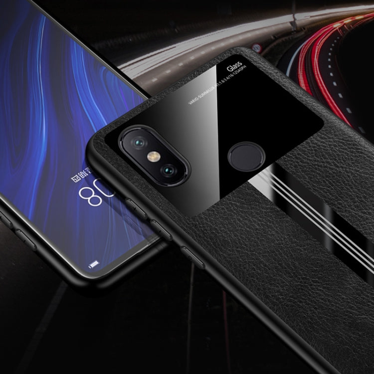 For Xiaomi Mi 8 Leather Texture PU + Glass + TPU Shockproof Protective Case