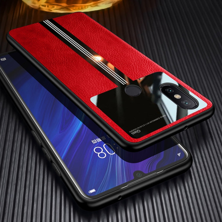 For Xiaomi Mi 8 Leather Texture PU + Glass + TPU Shockproof Protective Case