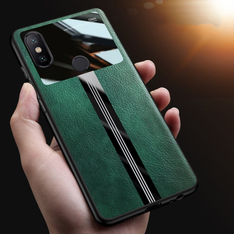 For Xiaomi Mi 8 Leather Texture PU + Glass + TPU Shockproof Protective Case