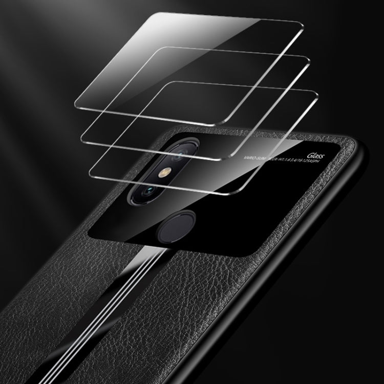 For Xiaomi Mi 8 Leather Texture PU + Glass + TPU Shockproof Protective Case
