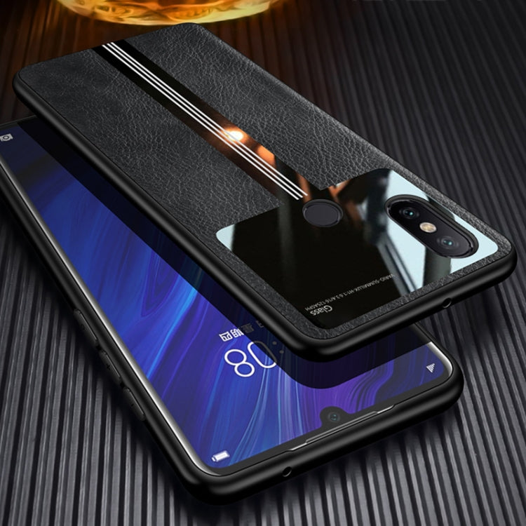 For Xiaomi Mi 8 Explorer Leather Texture PU + Glass + TPU Shockproof Protective Case