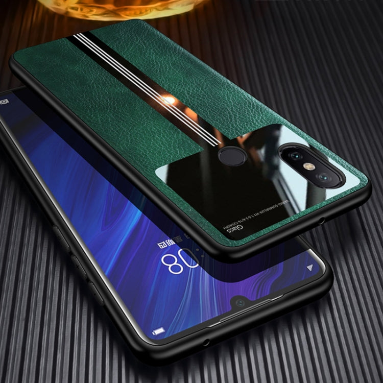 For Xiaomi Mi 8 Explorer Leather Texture PU + Glass + TPU Shockproof Protective Case