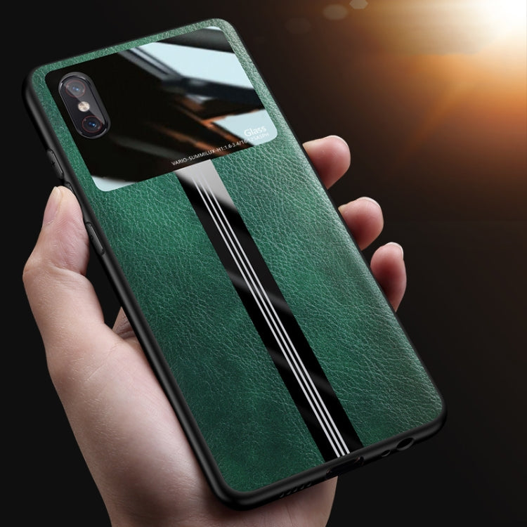 For Xiaomi Mi 8 Explorer Leather Texture PU + Glass + TPU Shockproof Protective Case