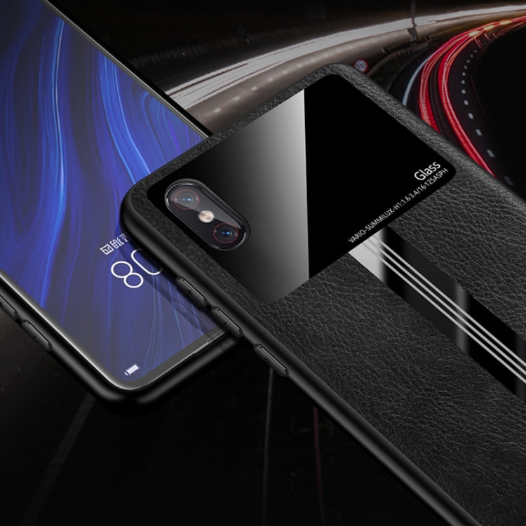 For Xiaomi Mi 8 Explorer Leather Texture PU + Glass + TPU Shockproof Protective Case
