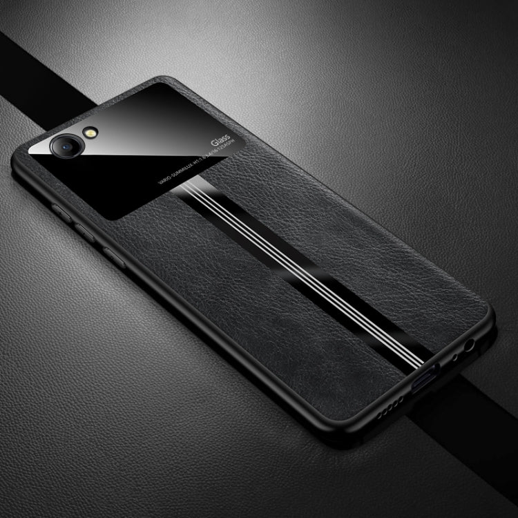 For OPPO A3 Leather Texture PU + Glass + TPU Shockproof Protective Case