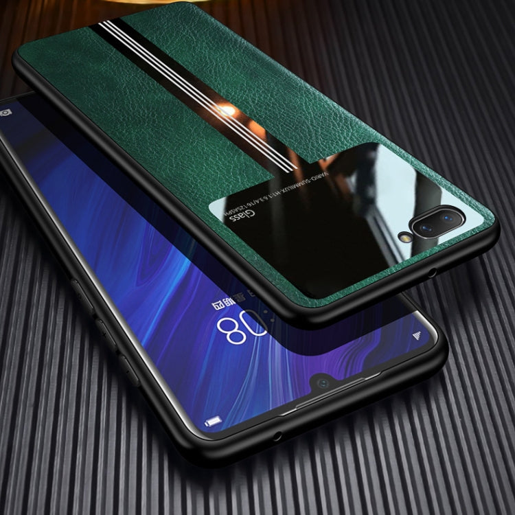 For OPPO A5 Leather Texture PU + Glass + TPU Shockproof Protective Case