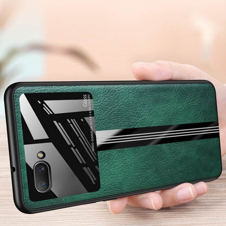 For OPPO A5 Leather Texture PU + Glass + TPU Shockproof Protective Case