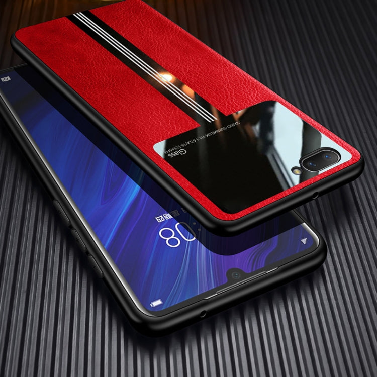 For OPPO A5 Leather Texture PU + Glass + TPU Shockproof Protective Case