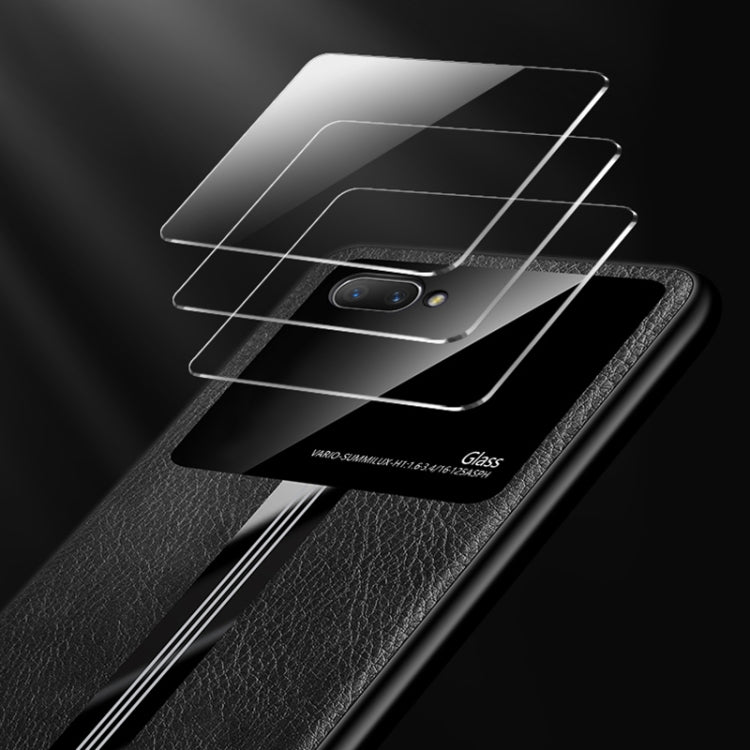 For OPPO A5 Leather Texture PU + Glass + TPU Shockproof Protective Case