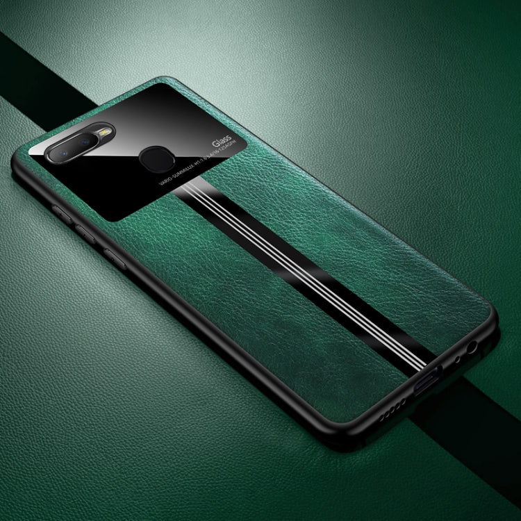 For OPPO A7X Leather Texture PU + Glass + TPU Shockproof Protective Case