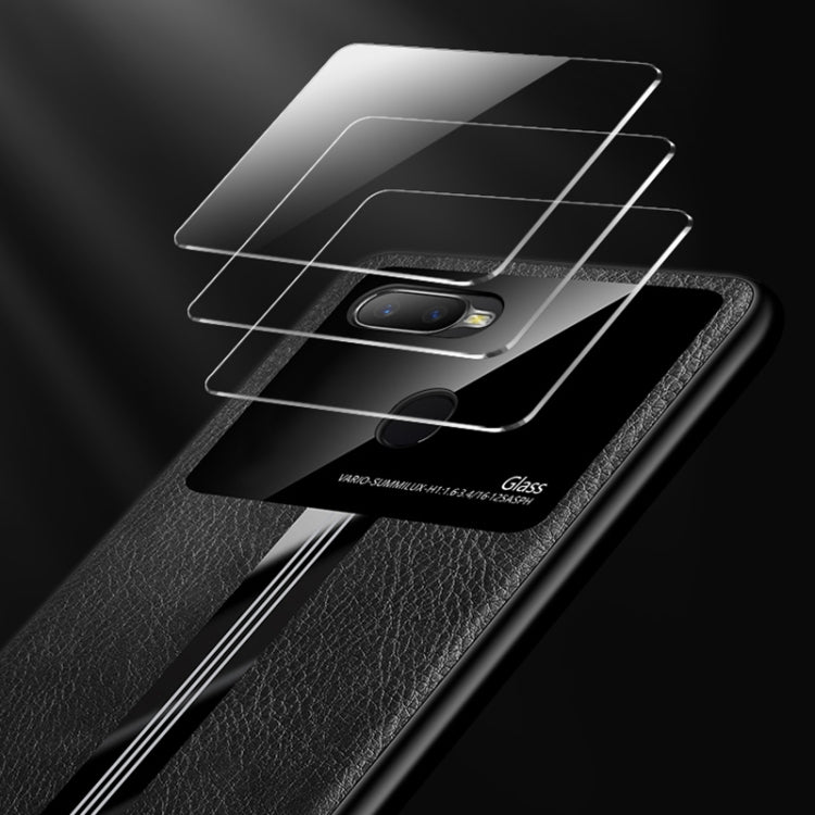 For OPPO A7X Leather Texture PU + Glass + TPU Shockproof Protective Case