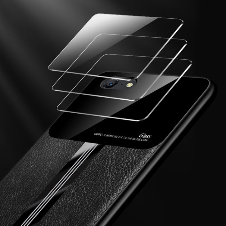 For OPPO A57 Leather Texture PU + Glass + TPU Shockproof Protective Case