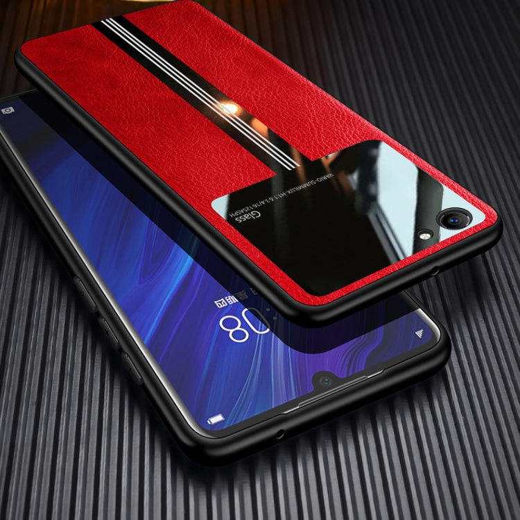 For OPPO A59 Leather Texture PU + Glass + TPU Shockproof Protective Case