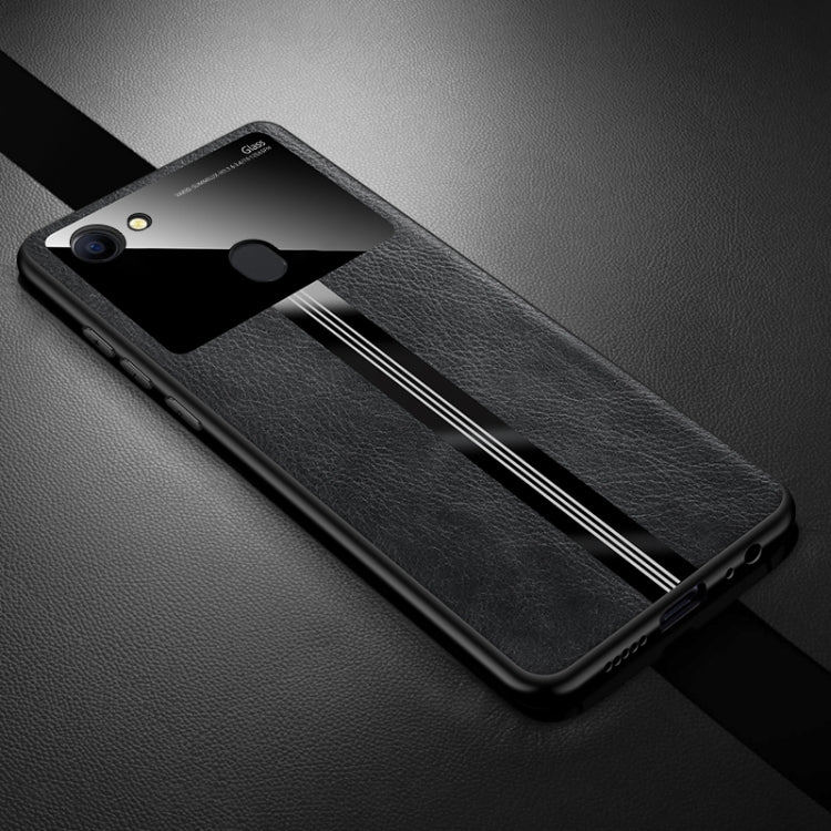 For OPPO A73 Leather Texture PU + Glass + TPU Shockproof Protective Case