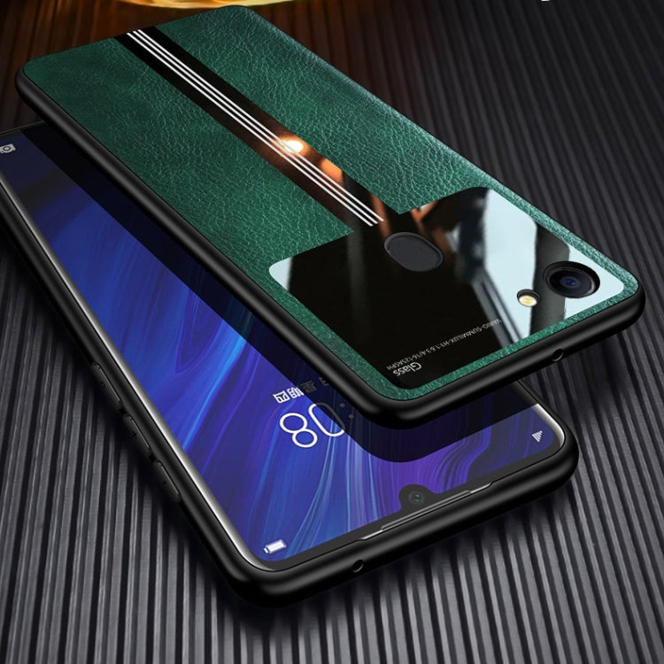 For OPPO A73 Leather Texture PU + Glass + TPU Shockproof Protective Case